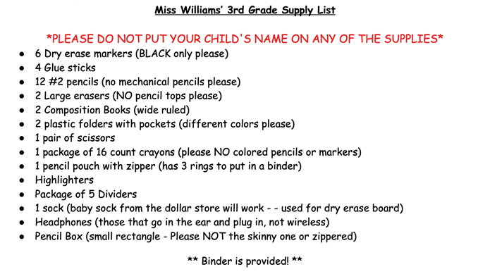 supply list